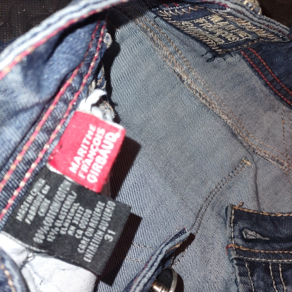 Rare slim straight GIRBAUD jeans, distressed custom goatskin knee covers. 31/32 - Picture 2 of 8